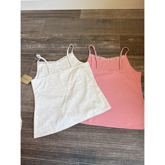 ThereAbouts 2 Girl's size XL 18.5 Lace Cami Tank tops Pink & Gray NEW - Picture 3 of 3